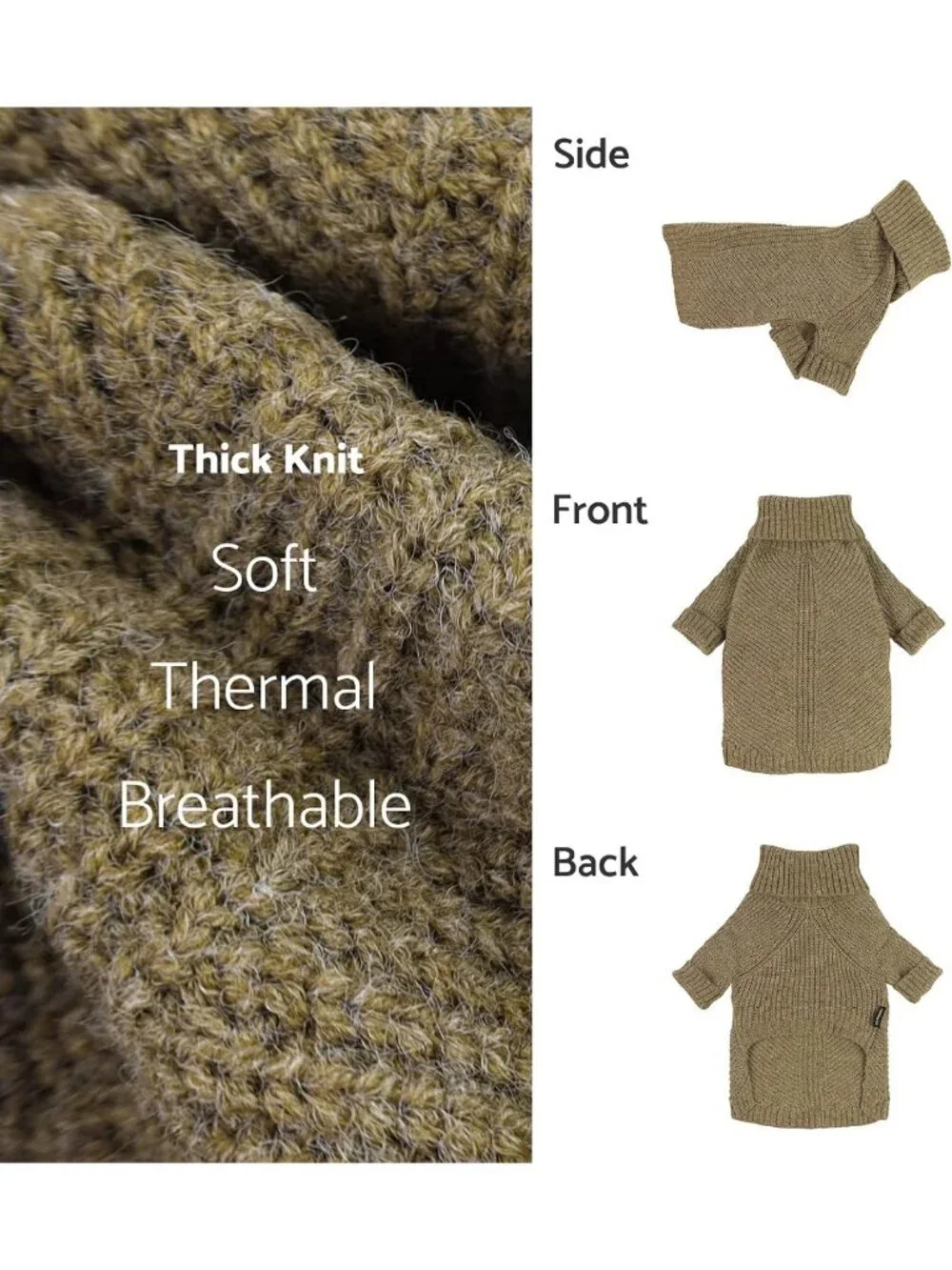 Cozy Thermal Knitted Dog Sweater - Winter Coat, Turtleneck Jacket, Sage Green
